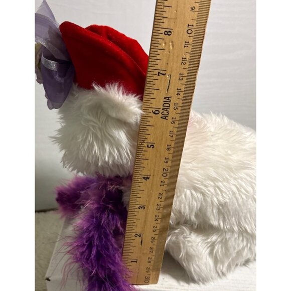Ganz White Plush Cat Victorian Innocence Red Velvet Hat & Purple Feather Scarf - Picture 11 of 11